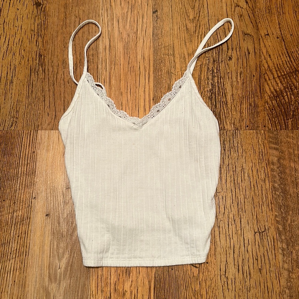 Me to We White Ribbed Spaghetti Strap with Lace